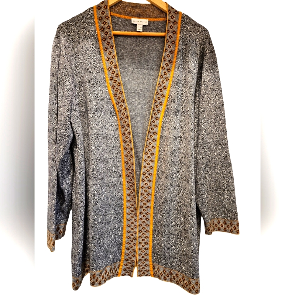Susan Graver Knit Cardigan Jacket. Navy and Gold. XL.